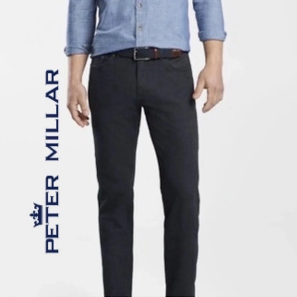 Peter Millar Mens Mountainside Flannel Five Pocket Pant Sz 32 Charcoal Grey